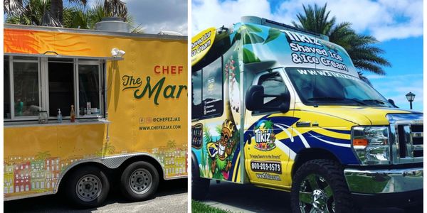 Tikiz Shaved Ice of Jacksonville Beach and Chef EZ and The Mariposa food truck collage