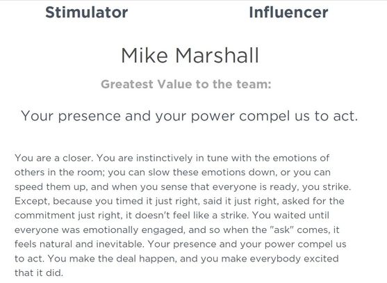 Mike Marshall's StandOut Assessment.