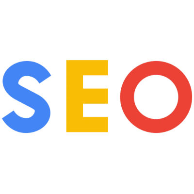 Colorful SEO text logo design.