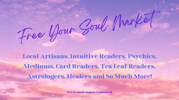 Event poster for Free Your Soul Market with psychics, mediums, and healers on Nov. 21, 2026.