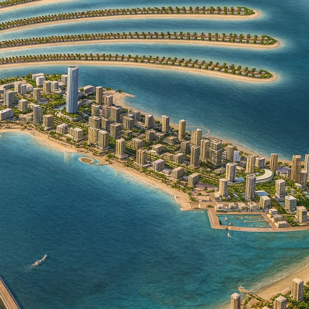 Palm Jebel Ali tunk map buy offplan property Dubai real estate investment aerial view