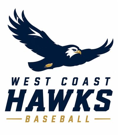 Logo of West Coast Hawks baseball team featuring a flying hawk.
