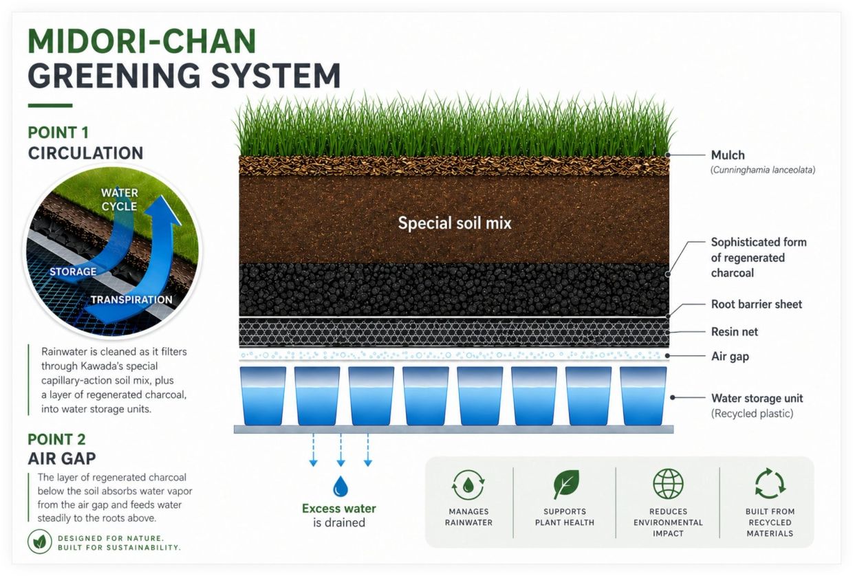Diagram illustrating the layered structure of the Midori-chan greening system