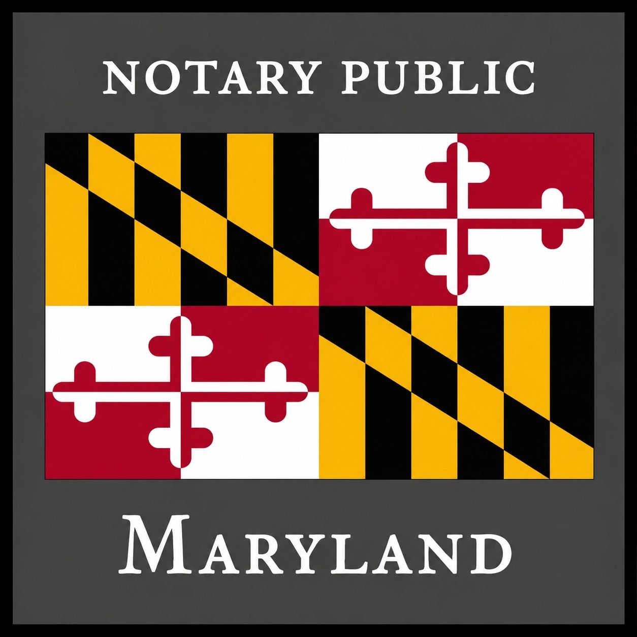 Maryland notary public sign with state flag.