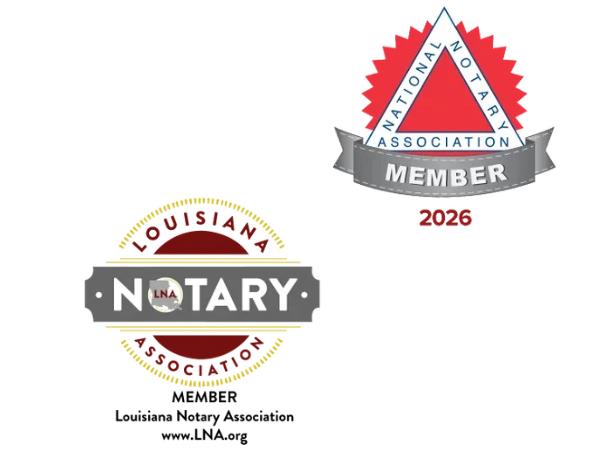 Logos of Louisiana Notary Association and National Notary Association member for 2023.