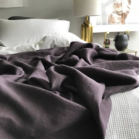 Handmade Dusty Purple Linen Coverlet Bedspread gets softer with each wash.  It's a sophisticated, ma