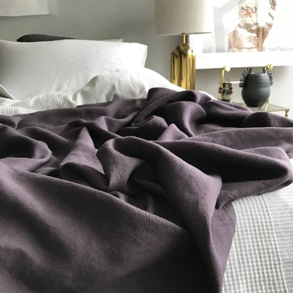Handmade Dusty Purple Linen Coverlet Bedspread gets softer with each wash. It's a sophisticated, ma