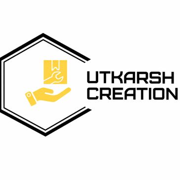 Logo with a yellow hand holding a package and text 'Utkarsh Creation'.