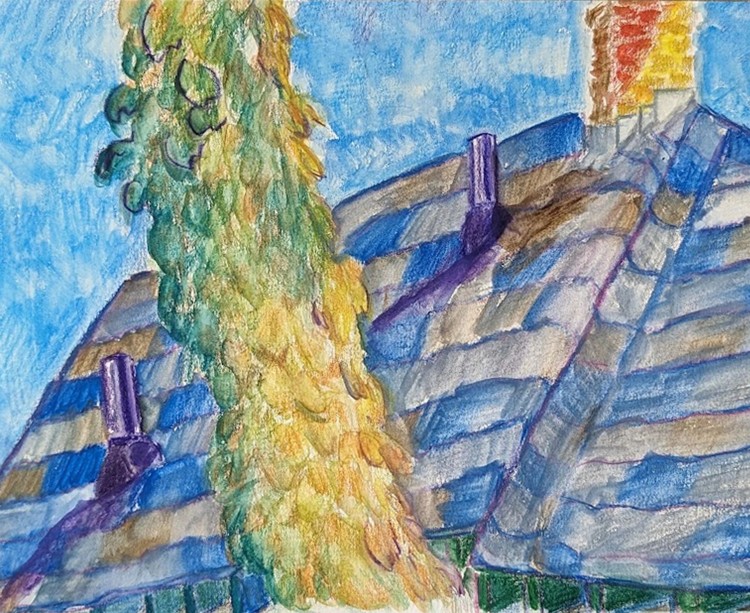 watercolor pencil rooftop cabin Kanuga camp drawing paper sketch