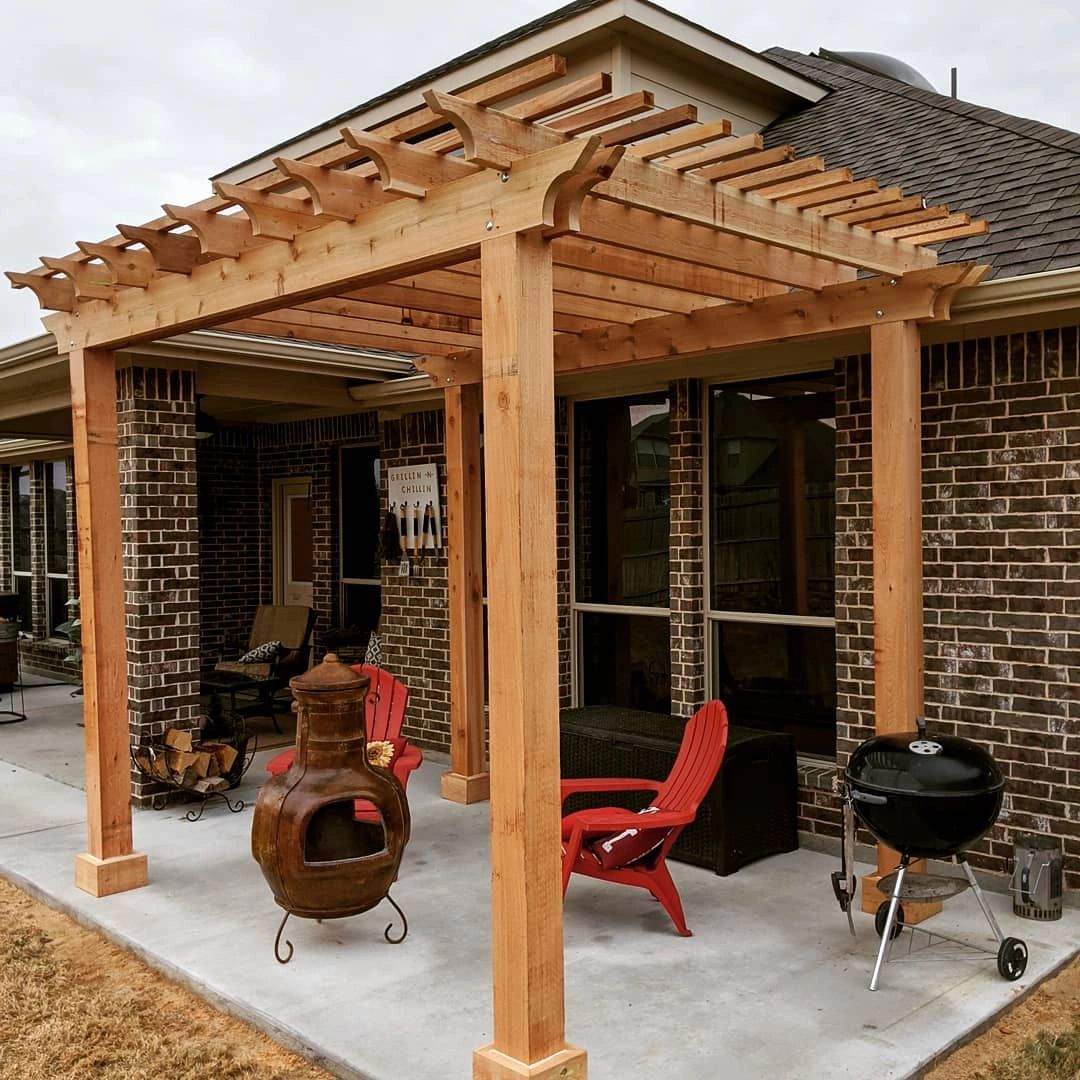 Custom built cedar pergola in Fort Worth, TX. 
Girard Contracting and Construction.
Outdoor living