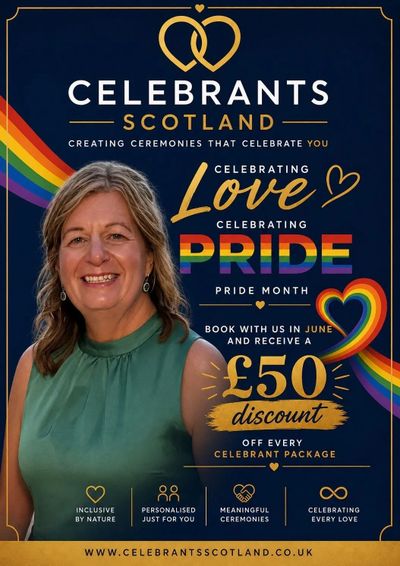Celebrants Scotland promoting Pride Month with a £50 discount on celebrant packages.