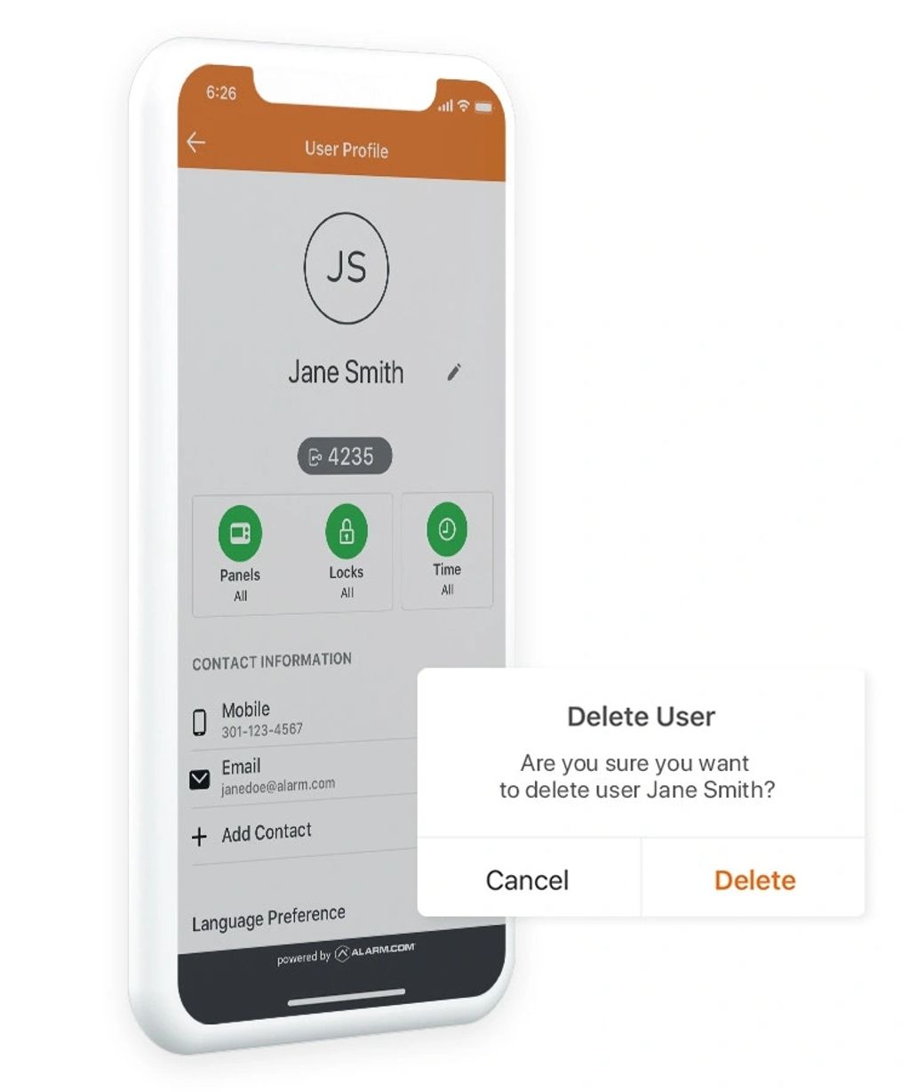 Easily add or delete users from the alarm.com app