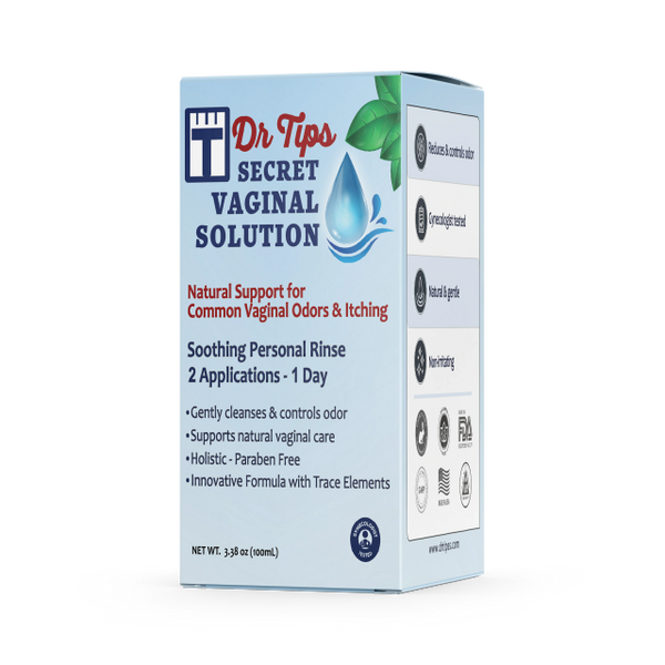 Dr Tips Secret Vaginal Solution for odor and itching relief with natural, gentle care.