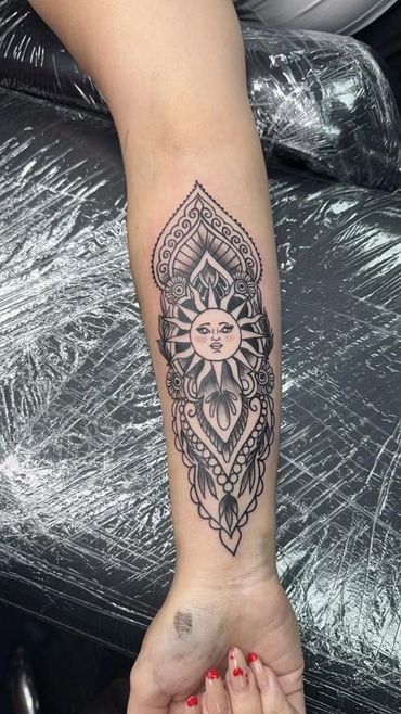 sun tarot lace womens forearm tattoo
