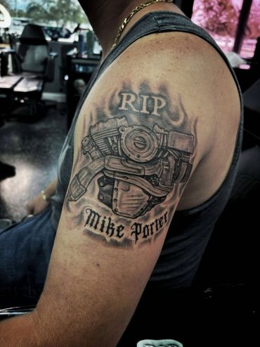 rip rest in peace memorial tattoo engine motor gear head tattoo harley davidson florida tattoos