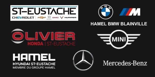 Logos de concessionnaires automobiles à St-Eustache et Blainville.