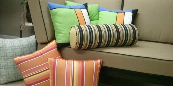 Throw pillows, lumbar and kidney outdoor pillows with Sunbrella fabric