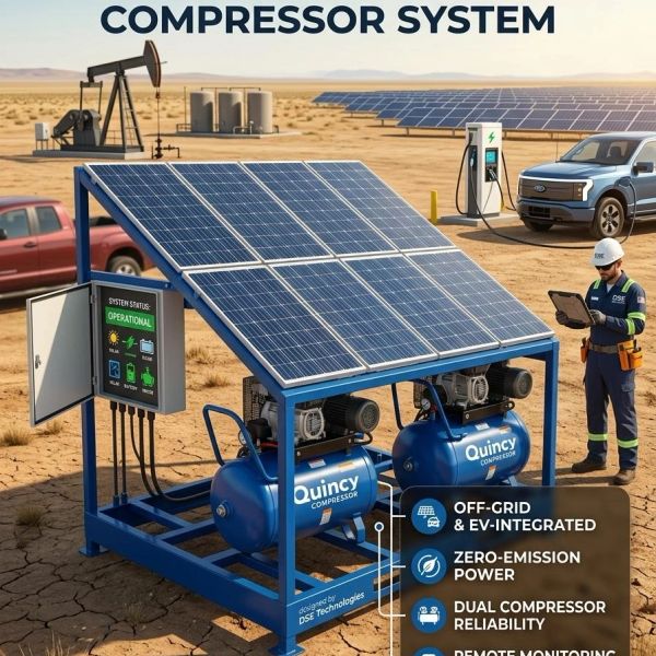 Solar-powered dual compressor system for off-grid, zero-emission energy.