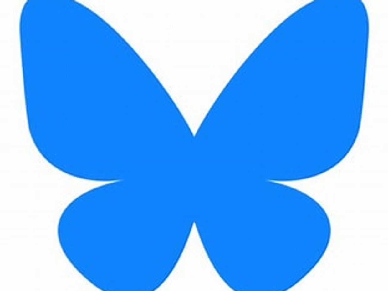 Bluesky social media logo, blue butterfly on white background