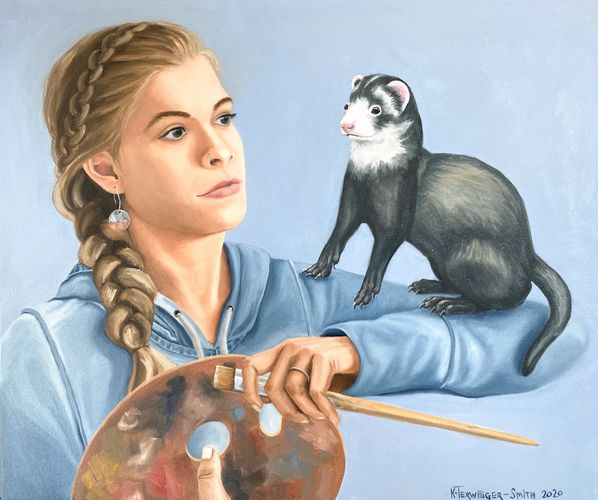 Self Portrait with Ferret by K.Terwilliger-Smith