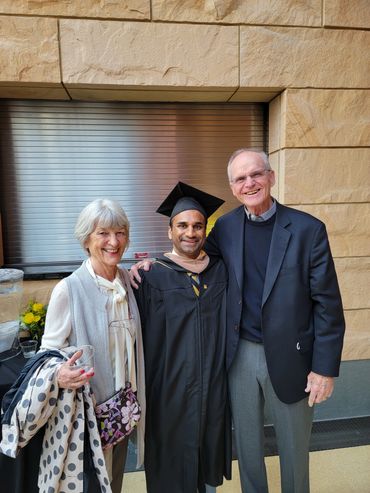 Jack and Jackie Harbaugh with Chin Weerappuli