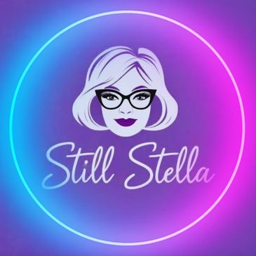 Logo of a woman with glasses and text 'Still Stella' inside a glowing circle.