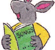 Mouse with a song book; mouse is singing. 