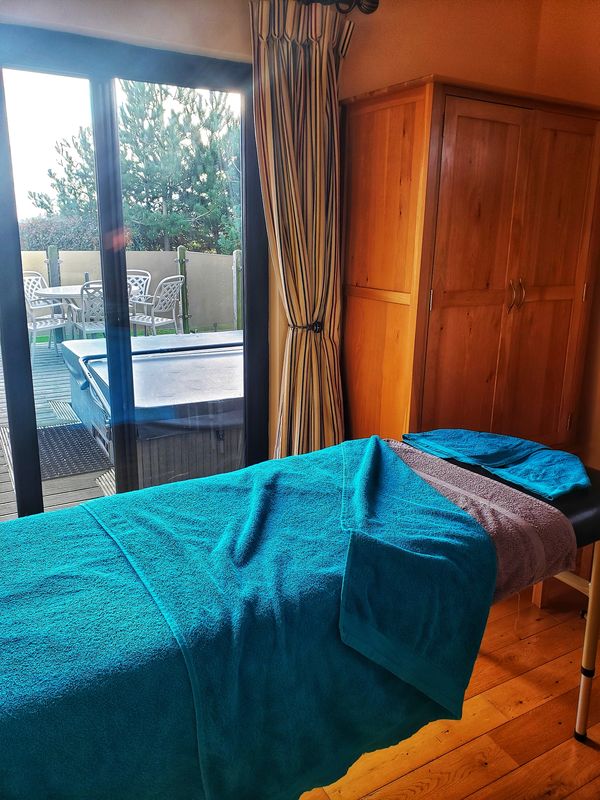 set up for massages in one of Torr Farm lodges