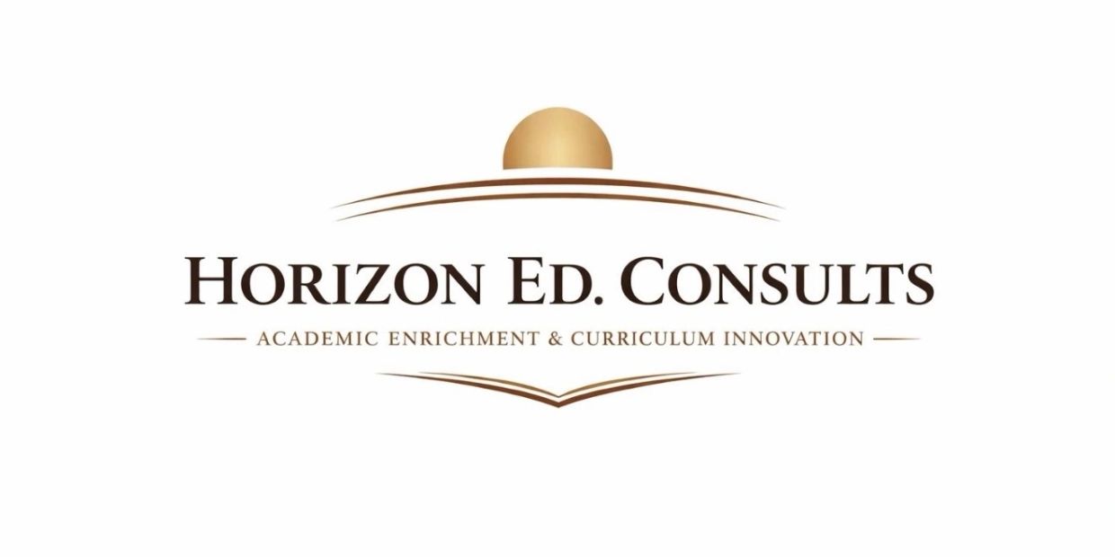 Logo of Horizon Ed. Consults with a sun and book design.