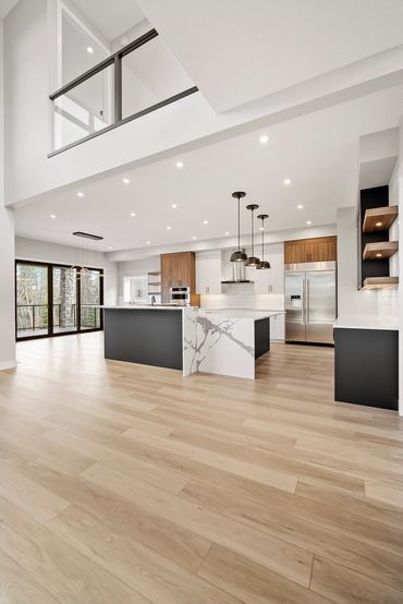 living room with view of kitchen