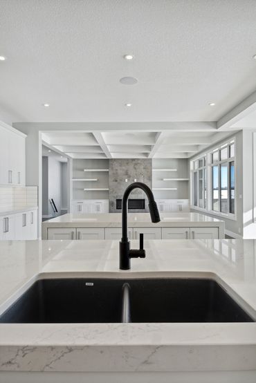 Kitchen with view into the living room