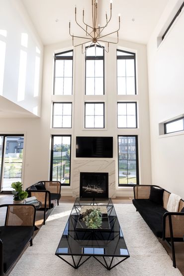 Living room with tall ceilings