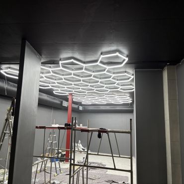 Geometric hexagonal LED lights illuminate soon to be MOVE GYM- Yzerfontein