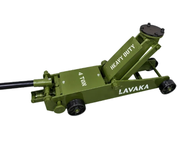 Green heavy-duty 4-ton hydraulic car jack.