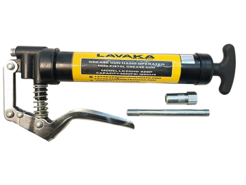 Manual grease gun with a black and yellow design.
