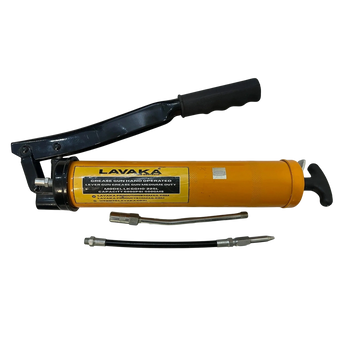 Manual grease gun with attachments.