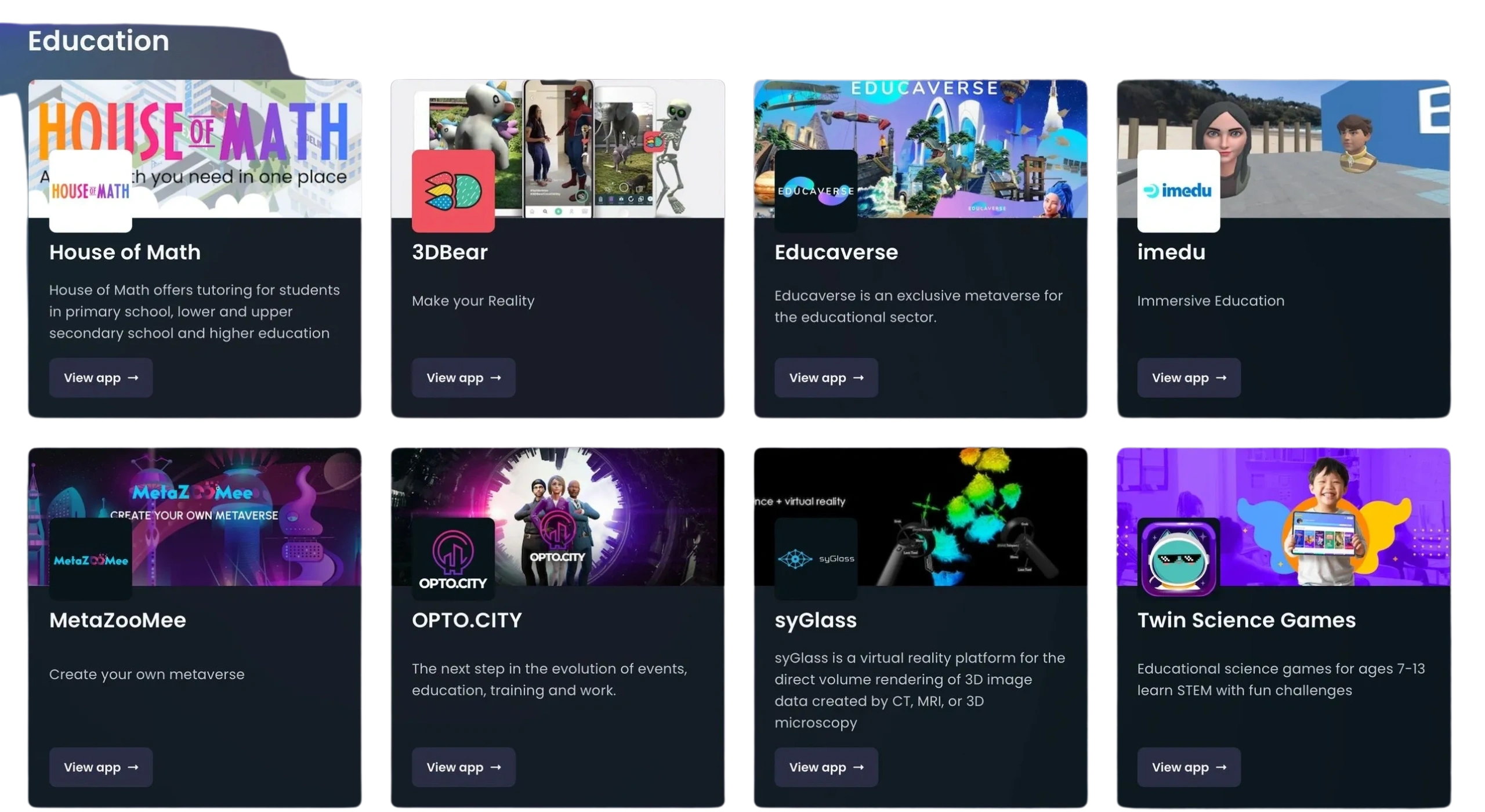 house of math,3dbear,educaverse,imedu,metazoome,opto.city,syglass,twin science games,