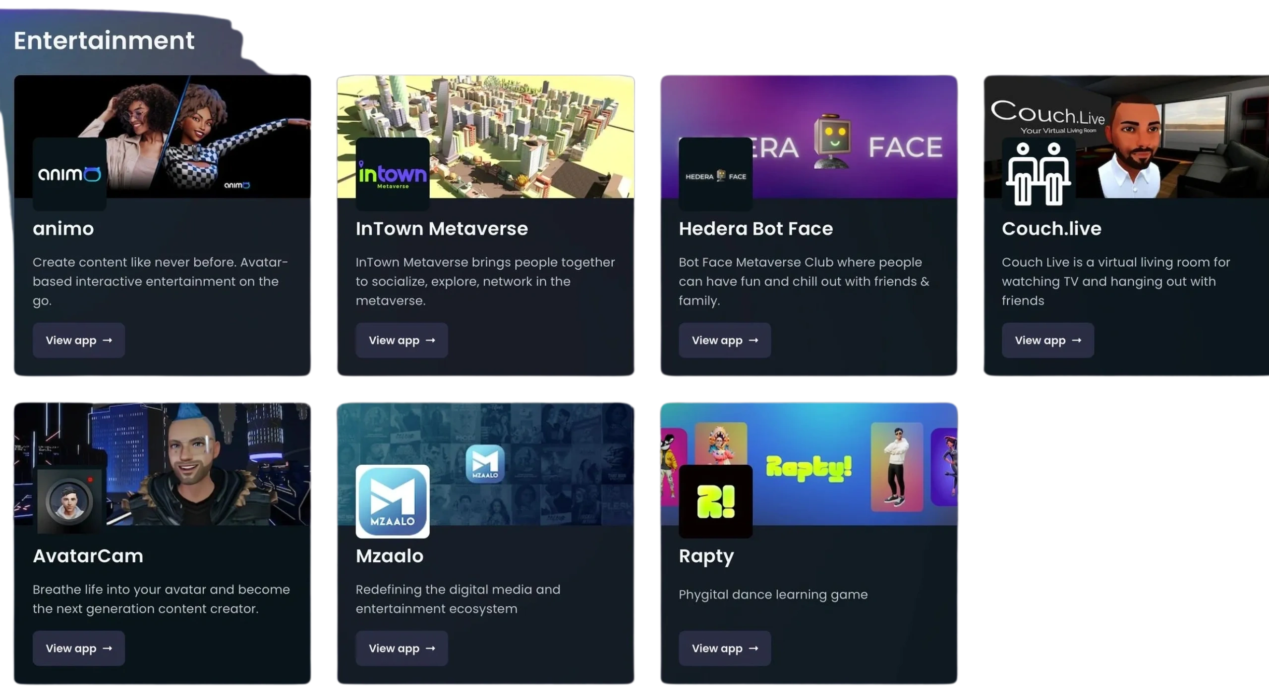 animo, in town metaverse,hedra bot face, couch.live,avatar cam,mzaalo,