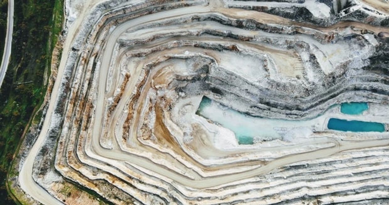 Aerial view of a mining quarry.