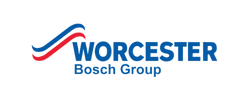 Logo of Worcester Bosch Group with blue and red wave design.