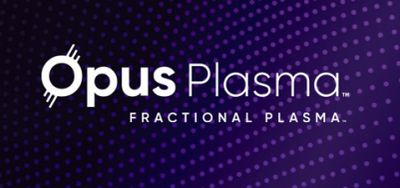 Opus Plasma Fractional Plasma logo on a purple dotted background.