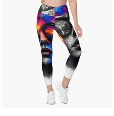 Colorful artistic face print leggings.