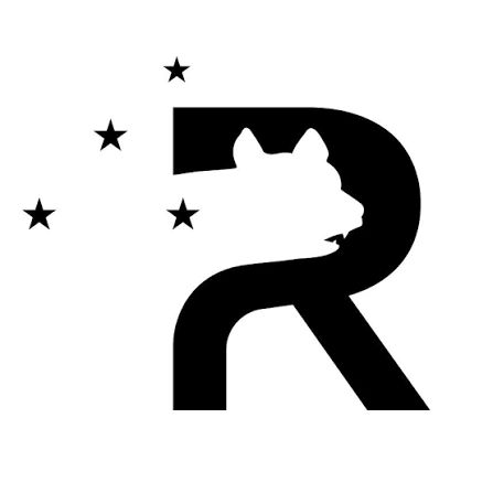 Black silhouette logo of a wolf's head inside the letter R with stars.