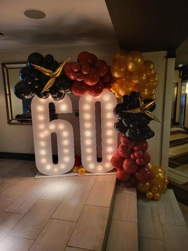 backdrop of balloons 60 birthday party decor