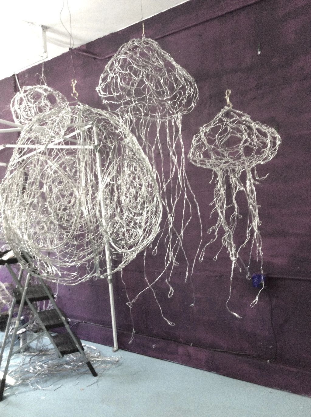 "Jellies", Suspended 3D wire sculptures. Commissioned as a set for a custom home in San Francisco.