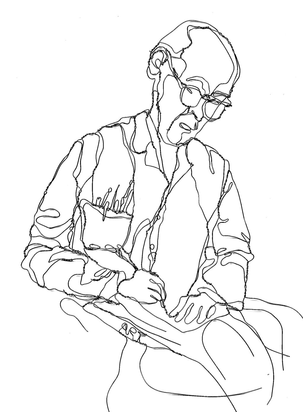 "Ken Curran", wire sculpture portrait of the artist's high school art teacher, by Elizabeth Berrien