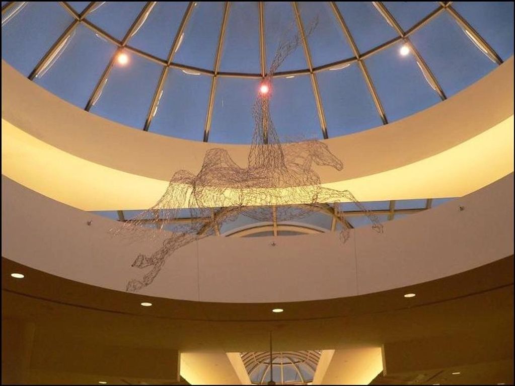 Pegasus, 3D flying horse wire sculpture by Elizabeth Berrien, suspended at the Louisville KY airport