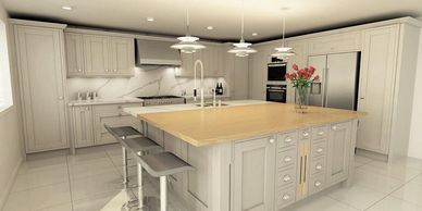 Bagshots virtual image of proposed kitchen design for customer.