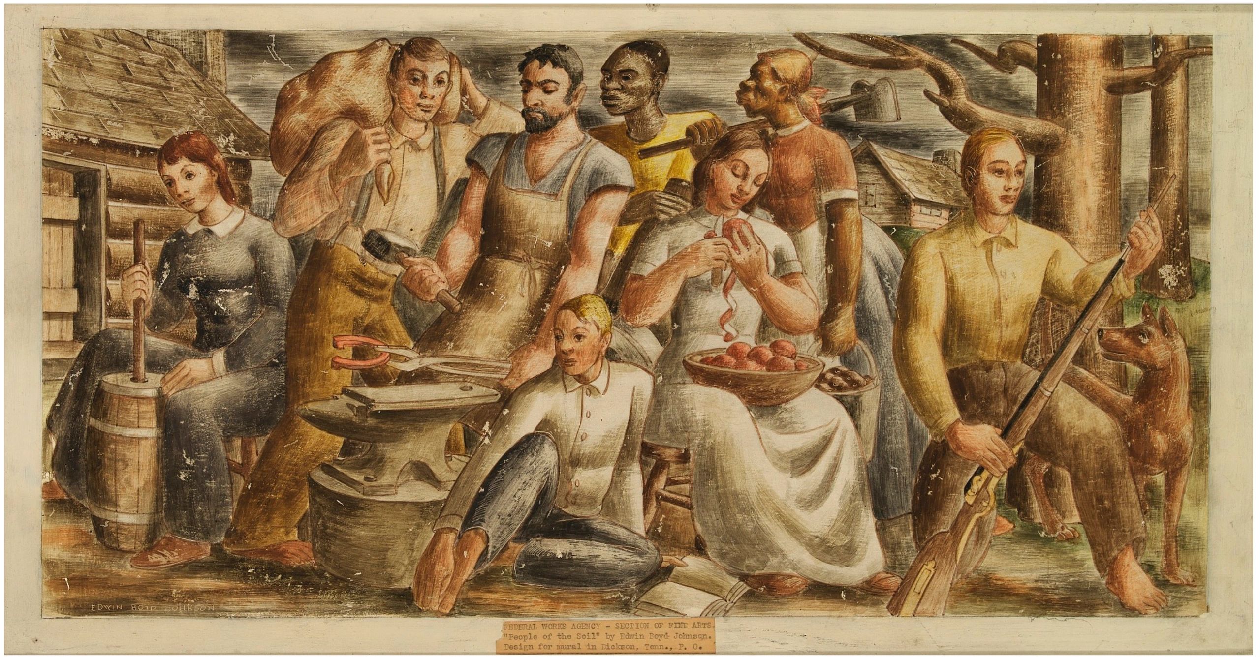 Edwin Boyd Johnson, People of the Soil (mural study, Dickson, Tennessee Post Office), ca. 1938-1939