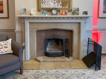 Open fire hearth in a hotel